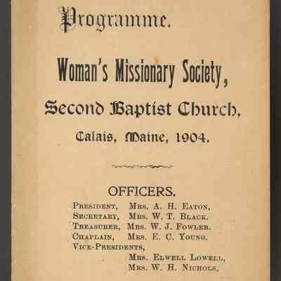 Programme Booklet, Woman's Missionary Society, Second Baptist Church, Calais, Maine, 1904