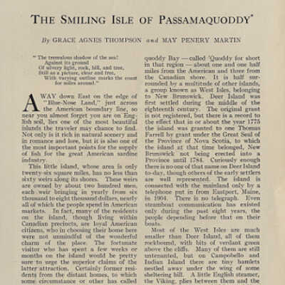 The Smiling Isle of Passamaquoddy | Grace Agnes Thompson and May Penery Martin | The New England Magazine, Volume XXXIX, September, 1908, pp. 66 - 78