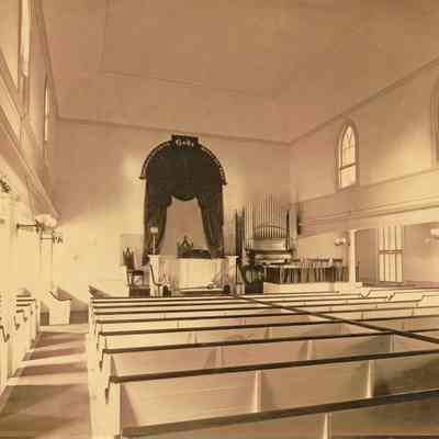 Interior of Congregational church in 1894 after balcony was enclosed.