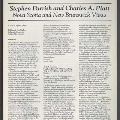 Stephen Parrish and Charles A. Platt: Nova Scotia and New Brunswick Views | Exhibition Catalogue | 1985