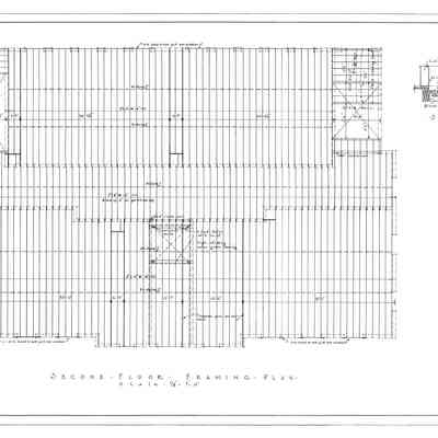 Passamaquoddy Bay Tidal Power Development | Temporary Buildings | School-House | Second Floor Framing Plan | Q-E 28/10