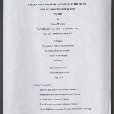 The Rogues of ’Quoddy: Smuggling in the Maine-New Brunswick Borderlands, 1783-1820 | Joshua M. Smith