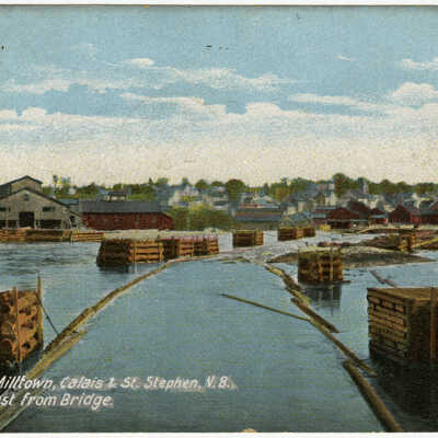 Calais and Milltown, Maine and St. Stephen, New Brunswick looking East from Bridge | Postcard