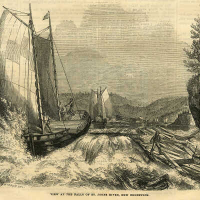 View At The Falls of St. Johns River, New Brunswick | Gleason’s Pictorial Drawling-Room Companion. Page 128. Warren Del.