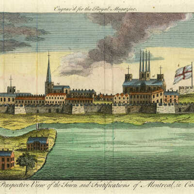 A Perspective View of the Town and Fortifications of Montreal in Canada | B Colefeulyn