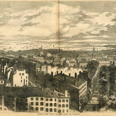 Bird’s Eye View of the City of Boston | Edit Ballou’s Pictorial Drawing-Room Companion. March 22, 1856, pp. 184-185