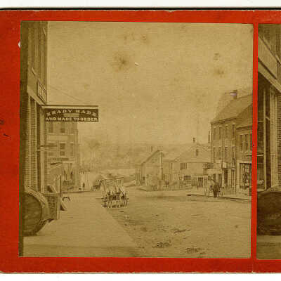 Stereoview of Intersection of North and Main Streets, Calais, Maine | C.E. Libby