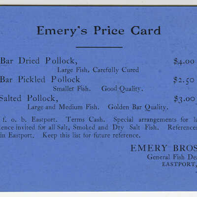 Emery's Price Card | Eastport, Maine | Trade Card