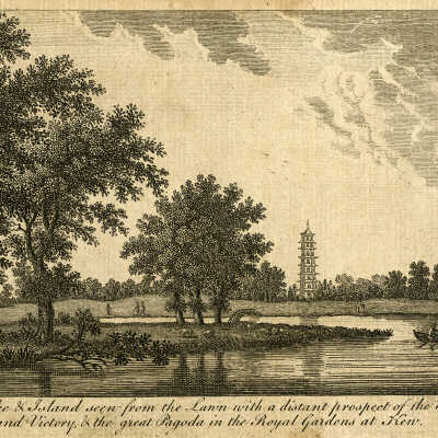 A View of the Lake & Island seen from the Lawn ... in the Royal Gardens at Kew | [No Artist Defined]