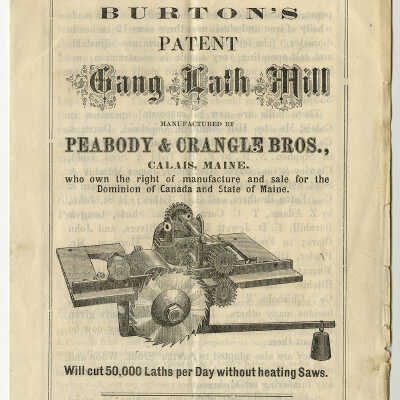 Burton's Patent Gang Lath Mill - Peabody & Crangle Brothers, Calais, Maine | [No Artist Defined]