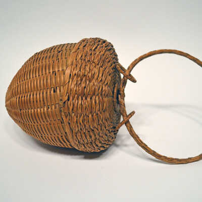 Smaller Acorn Shaped Basked with Hinged Lid and Hoop Handle [Passamaquoddy] | Unknown Artist
