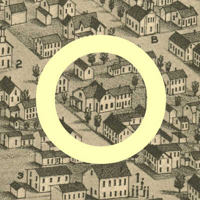 George Paine House, circled in yellow, 1879,