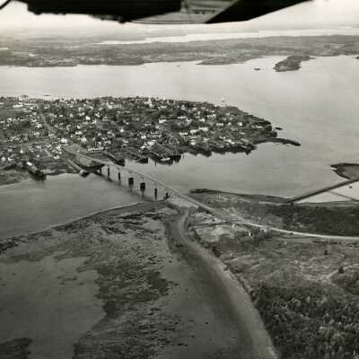 Aerial View | Looking West from Campobello Island, New Brunswick Towards International Bridge and Lubec, Maine | U. S. Army Corps. of Engineers