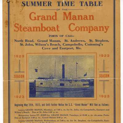 Grand Manan Steamboat Company Summer Schedule 1923 | [No Artist Defined]