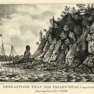 Greenstone Trap Old Frair’s Head, Campo-bello Bearing East Oct 1st 1836. | Moore’s Litho Boston
