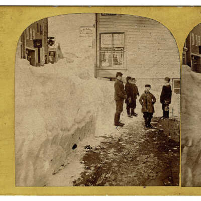 Stereoview of Winter Scene, Water Street, Eastport, Maine | Davis Loring