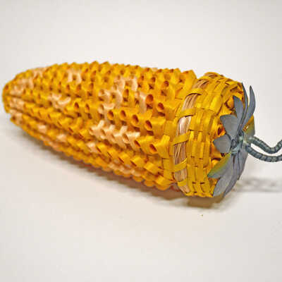 Yellow Corn Shaped Basket with Lid [Passamaquoddy] | Clara Keezer