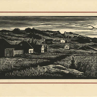 Christmas Card [Dark landscape with Houses and Sheep] | Pauline Inman