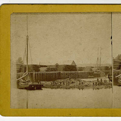 Stereoview of Machias River, Wiswell Shipyard | Vose 1730
