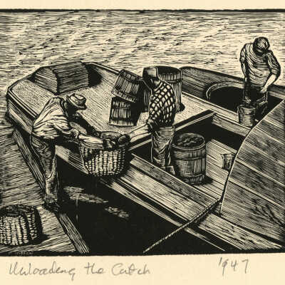 Unloading the Catch | Pauline Winchester Inman | Wood Engraving | 1947