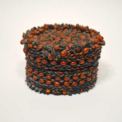 Circular berry covered basket with lid [Passamaquoddy] | Unknown Artist