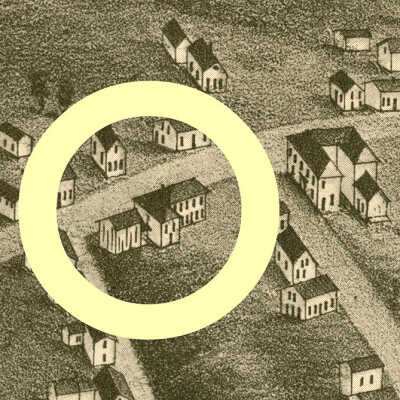 Lewis Delesdernier House, circled in yellow, 1879.