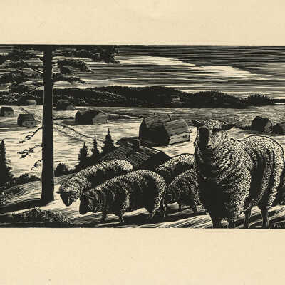 Greeting Card [Landscape with Sheep] | Pauline Inman