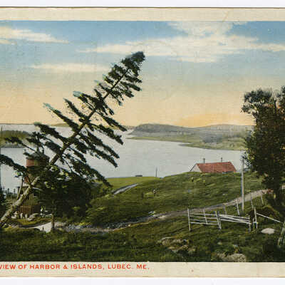 Birds Eye View of Harbor and Islands, Lubec, Maine | Postcard