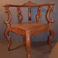 Carved Wooden Corner Arm Chair | Calais, Maine