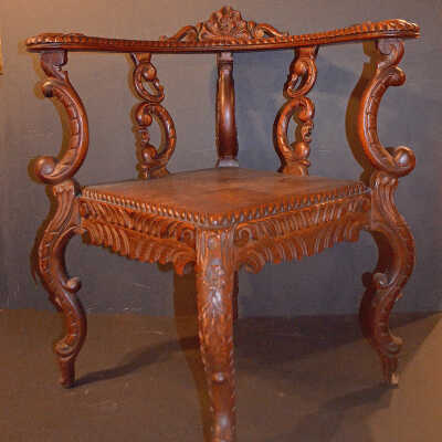 Carved Wooden Corner Arm Chair | Calais, Maine