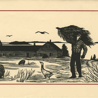 Christmas Card [Light Landscape with Houses and Sheep] | Pauline Inman