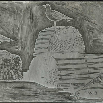 1949 Christmas Card [Birds on Lobster Traps] | Pauline Inman