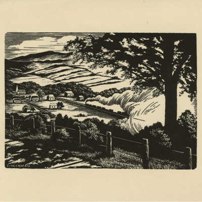 Christmas Card [Village with Fence in Foreground] | Pauline Inman