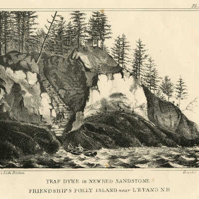 Trap Dyke in Newred Sandstone Frendship’s Folly island near L’etang NB | Moore’s Litho Boston
