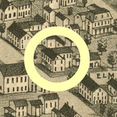 George Hobbs House, circled in yellow, 1879.