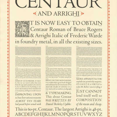 Centaur and Arrighi | Broadside | Designed by Bruce Rogers | 1948