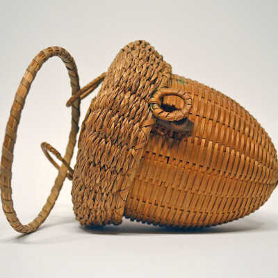 Acorn shaped basket with attached lid and hoop handle [?Passamaquoddy] | Unknown Artist