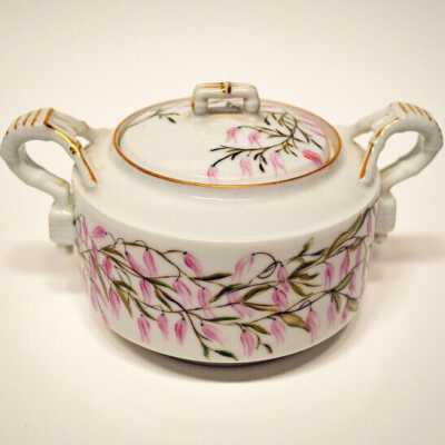Sugar Bowl | Hand Painted China | M.J. Thompson | 1887 | Cherryfield, Maine