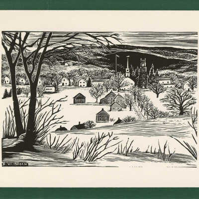 Christmas Card [Village with Tree in Foreground] | Pauline Inman