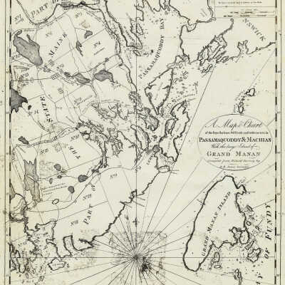 A Map & Chart of the Bays Harbours Poft Roads and Settlements in Passamaquoddy & Machias With the large Island of Grand Manan | B.R. Jones