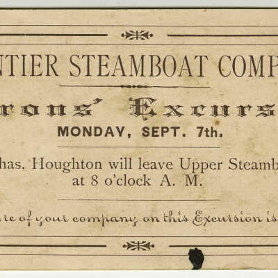 Frontier Steamboat Company. Patrons' Excursion | Calais, Maine | Trade Card