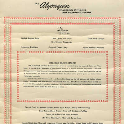 Algonquin Hotel | Dinner Menu | St. Andrews, New Brunswick