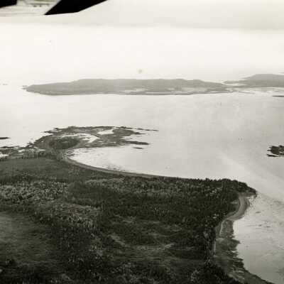 Aerial View | Looking Southwest from Campobello Island, New Brunswick towards West Quoddy Head, [Lubec], Maine | U. S. Army Corps. of Engineers