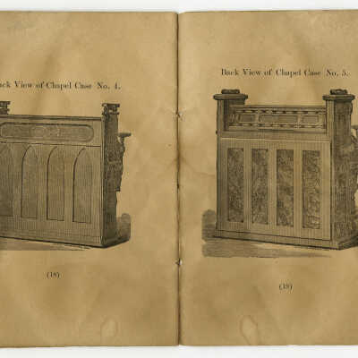 Back Views of Chapel Cases Nos 4 & 5. From Catalogue of Wm. E. Leighton & Co's Cabinet Organs [Pembroke, Maine] | [No Artist Defined]
