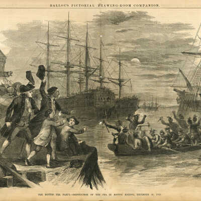 The Boston Tea Party - Destruction of the Tea in Boston Harbor, December 16, 1773 | Ballou's Pictorial Drawing-Room Companion, July 26, 1856