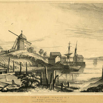 New England Scenery No. 4 Windmill, Eastport, Maine | Published by M.J. Whipple 35 Cornhill Boston