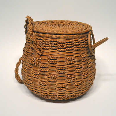 Twisted Cord and Ash Basket with Long Braided Handle [Passamaquoddy] | Unknown Artist