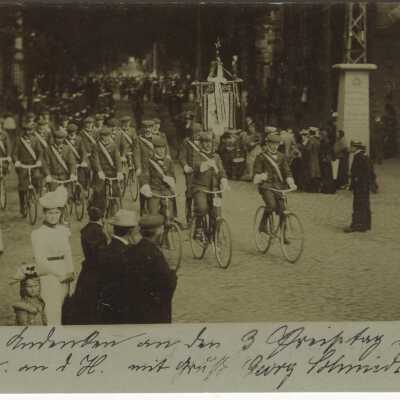 Postcard - Soldier Cyclists on parade, city, Germany