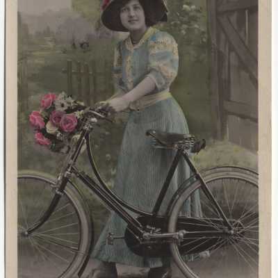 Postcard - woman with Dutch bike