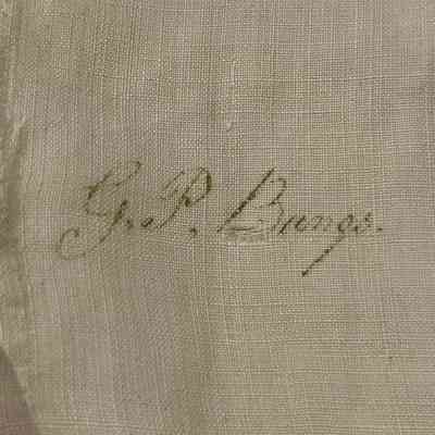 Inscription on right side seam above the gusset